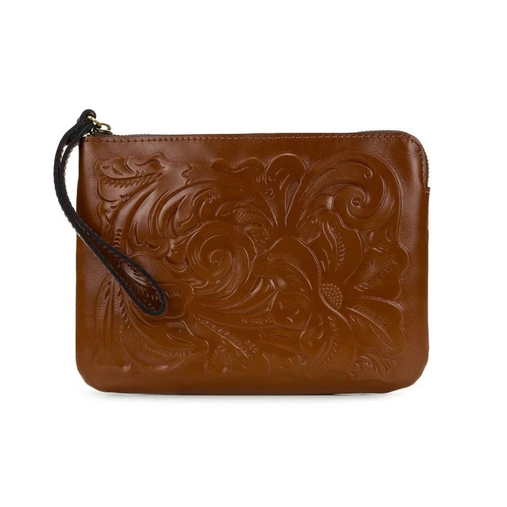 Patricia  Nash Cassini  Wristlet Clutch  Tooled Leather in Florence Brown NEW‎